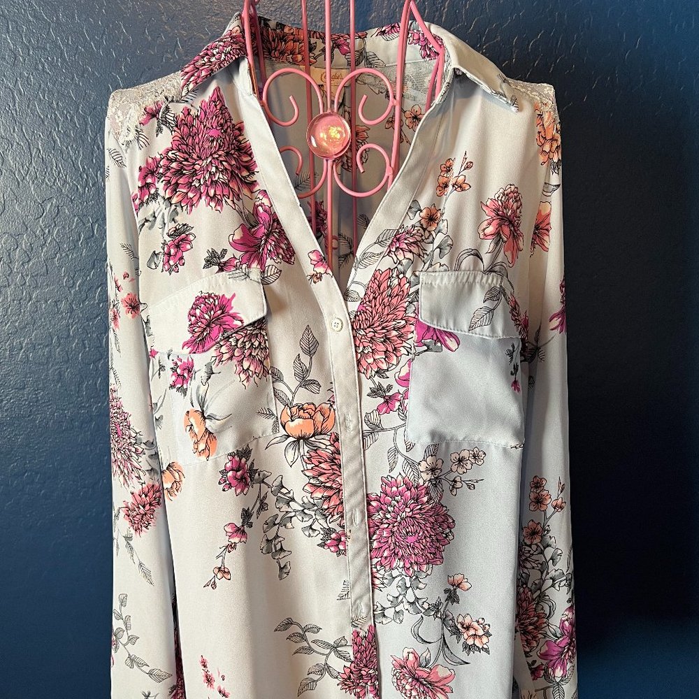 Candie's Light Blue with Pink Flowers Blouse